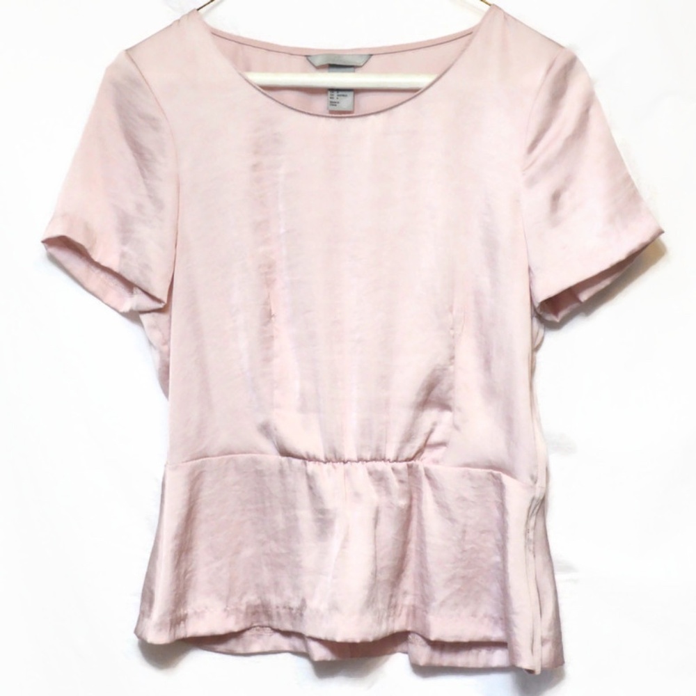 H&M Satin Peplum Top Size 4 Pale Pink Feminine Fit